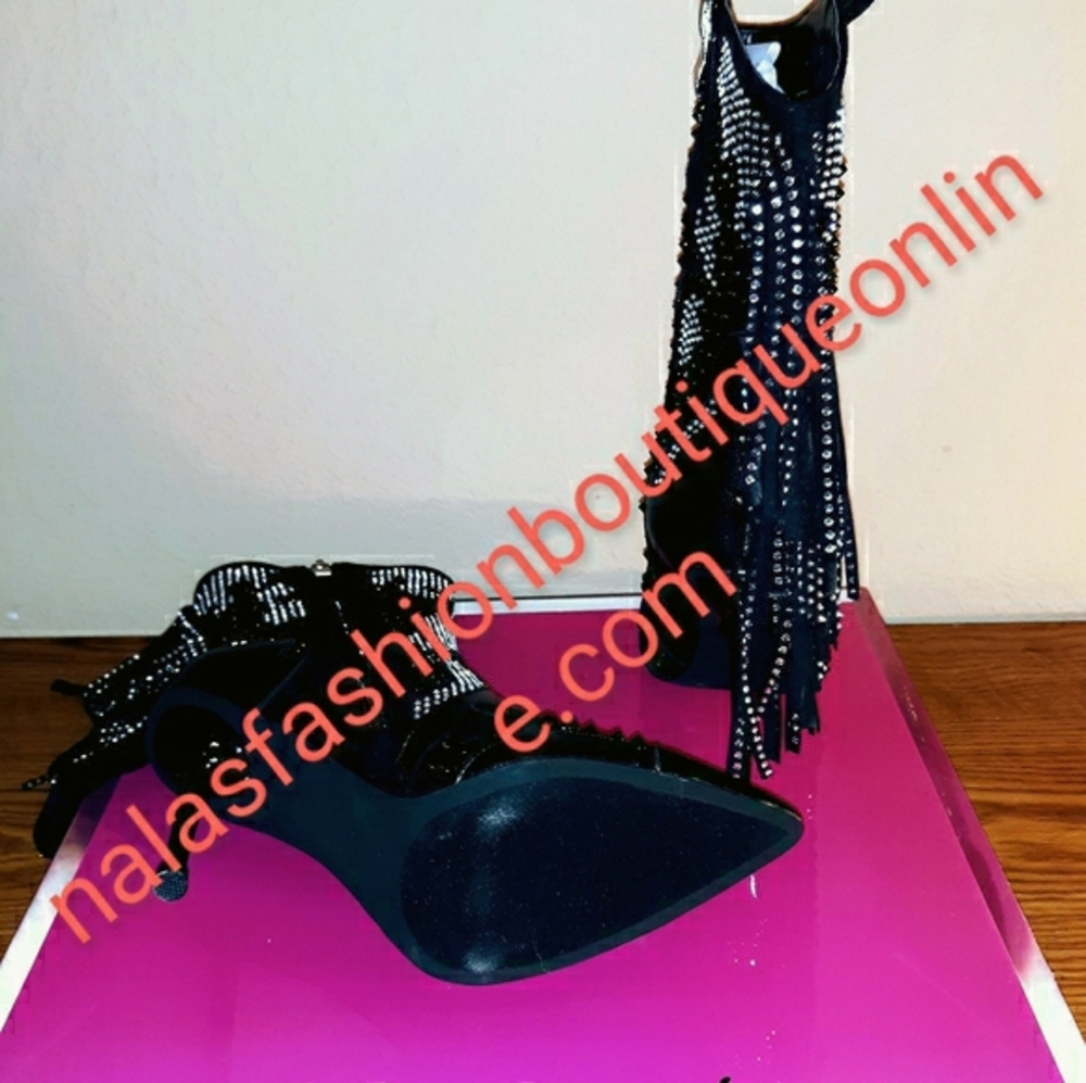 NWB Fring and Rhinestone Stiletto Booties - Picture 7 of 9